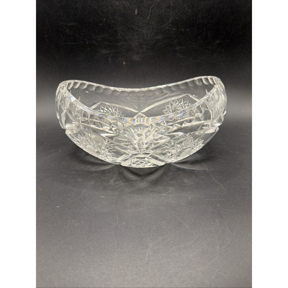 Vintage Cut Crystal Glass Dish | Boat Shaped Pinwheel & Starburst Candy 7” X 3.5